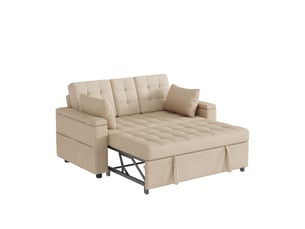 Canapé droit convertible VIVRYN  2 places Polyester beige avec coffre de rangement
