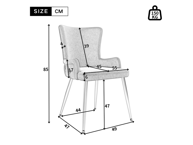  Chaise de salle à manger lot de 4 avec accoudoirs et pieds métalliques en velours gris et argenté  - Conforama C