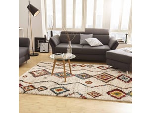 Tapis berbère 200 x 290 cm, blanc, rouge, bleu, motif berbère, design chaleureux