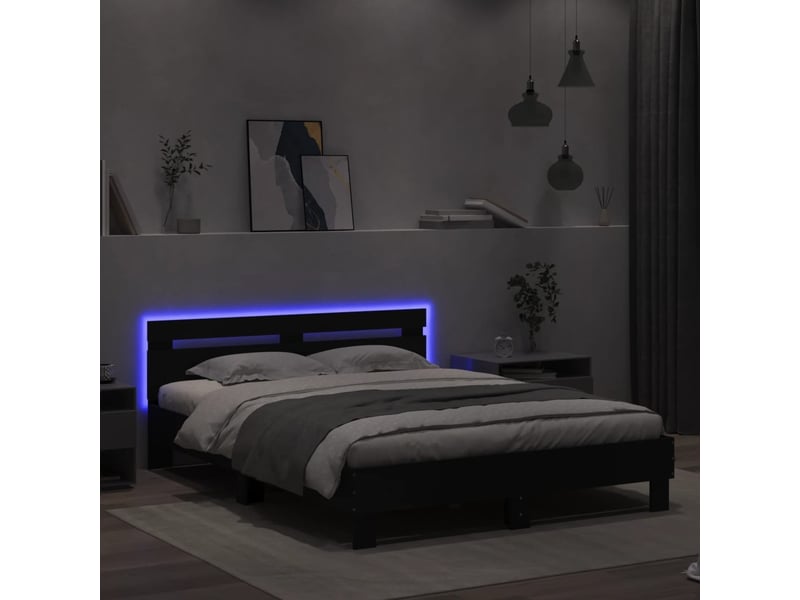 Lit double- lit adulte - cadre de lit avec led sans matelas noir 150x200 cm - Conforama C
