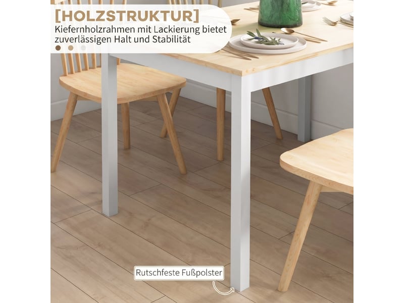 Table de salle à manger pour 4 personnes en pin, plateau bois, pour cuisine et salon, 120×75×75 cm, naturel - Conforama E