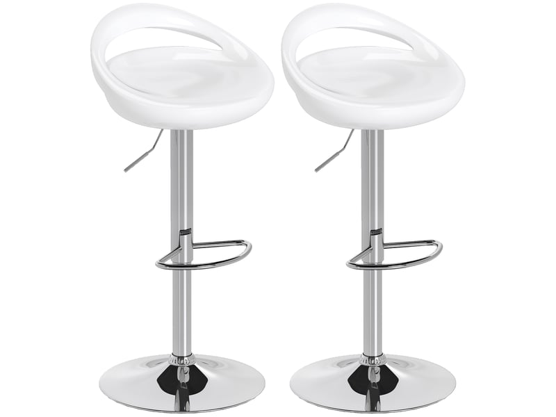  Ensemble de 2 tabourets de bar pivotants avec repose-pieds, hauteur réglable, base en acier, assise en abs, blanc  - Conforama B