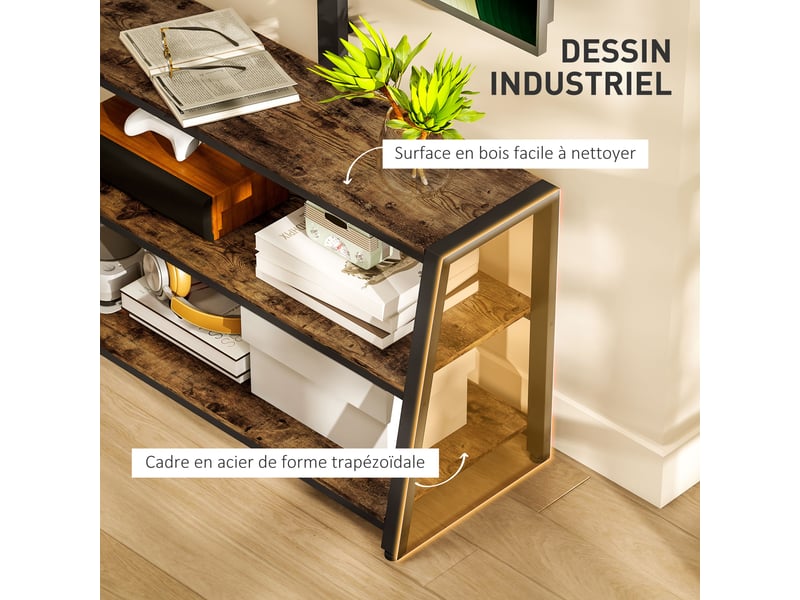  Meuble tv avec support pour téléviseurs de 32-70 pouces, étagères ouvertes, 108x41x135cm, angle ajustable 35°, marron  - Conforama R