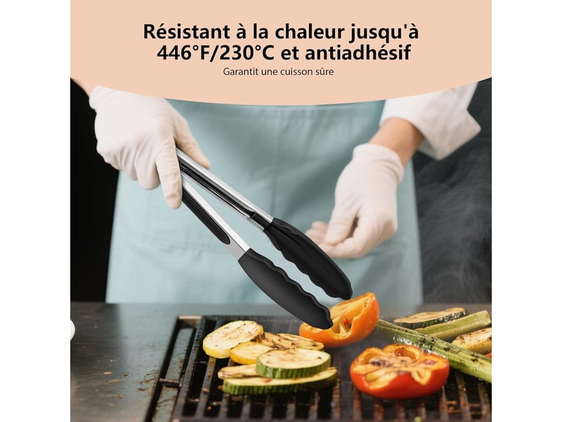  Pinces de cuisine, lot de 2, pince alimentaire en inox et silicone et poignée antidérapante, pince de cuisine résistant à la chaleur, barbecue NO Commercial reference - Conforama D