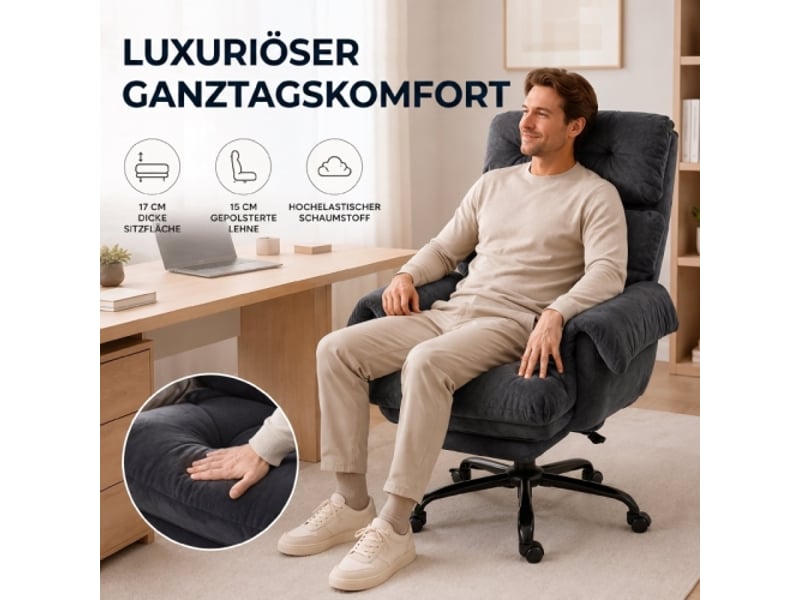  Chaise de bureau rembourrée à roulettes, dossier réglable, hauteur ajustable, acier gris foncé  - Conforama B