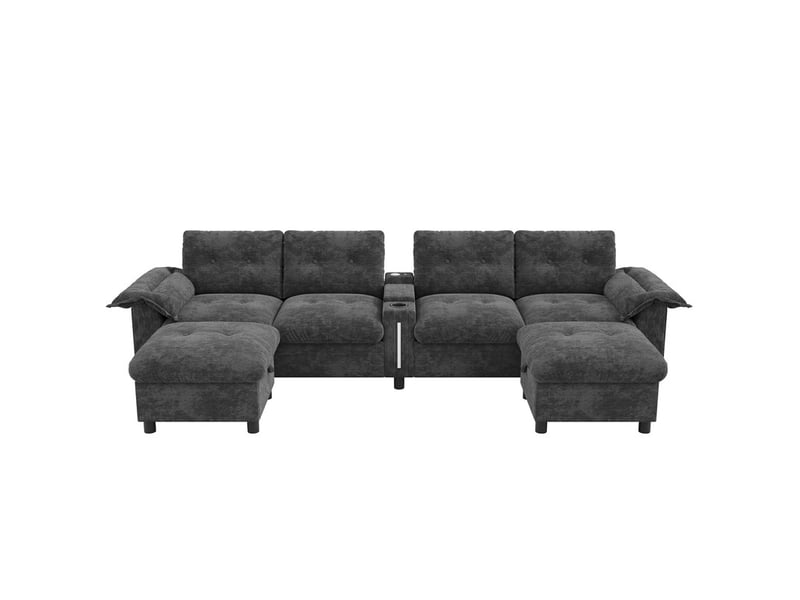  Canapé d'angle modulable,6 places, avec porte-gobelets, usbtype-c et led,312 x 142 x 82cm,gris  - Conforama A