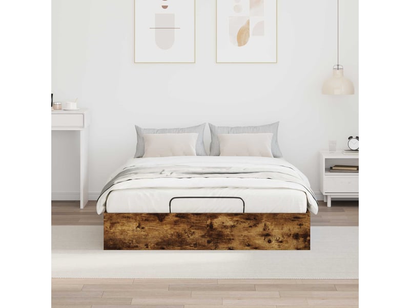  Lit adulte, lit semi-double, cadre de lit ottoman avec stockage chêne fumé 193x135x25cm cf10163  - Conforama D