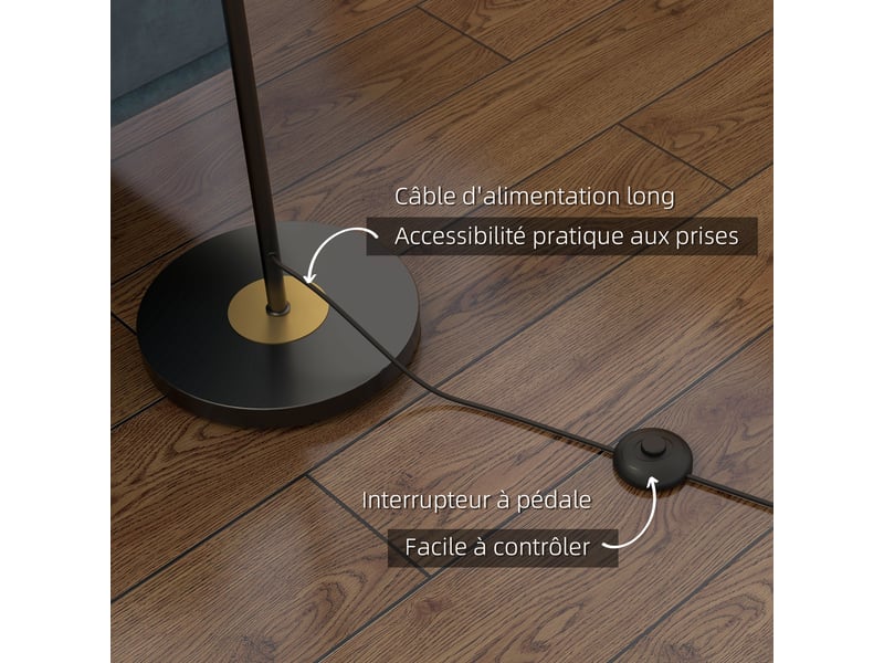  Lampadaire sur pied salon en métal avec 3 abat-jours globe chromé métal 40w  36 x 162h cm noir et gris  - Conforama R