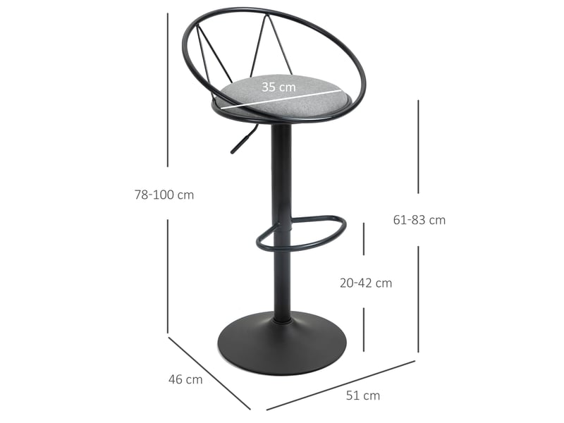  Ensemble de 2 tabourets de bar avec dossier et repose-pieds, hauteur réglable et assise rembourrée, gris  - Conforama E