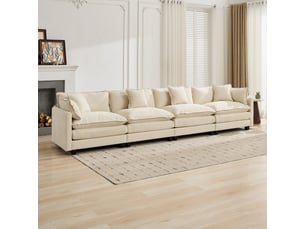 Canapé cloud 4 places moderne en tissu chenille beige double coussin rembourré