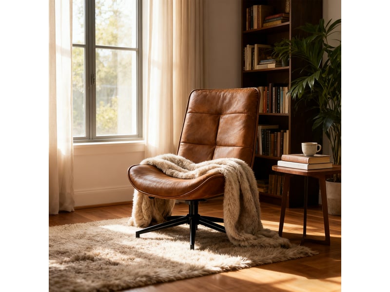  Fauteuil salon fonction d'inclinaison pivotant sur 360° avec dossier en suédine marron  - Conforama R
