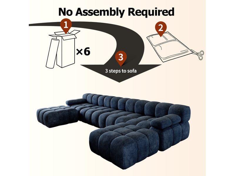  Canapé panoramique en u 400x200 cm – bleu – 6 places en tissu chenille, prêt à l'emploi sans montage  - Conforama D