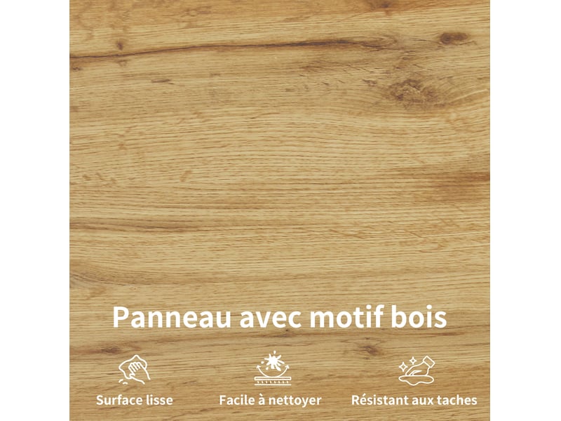  Tabouret de bar réglable avec double repose-pieds et pieds ajustables, assise effet bois, en métal blanc  - Conforama E