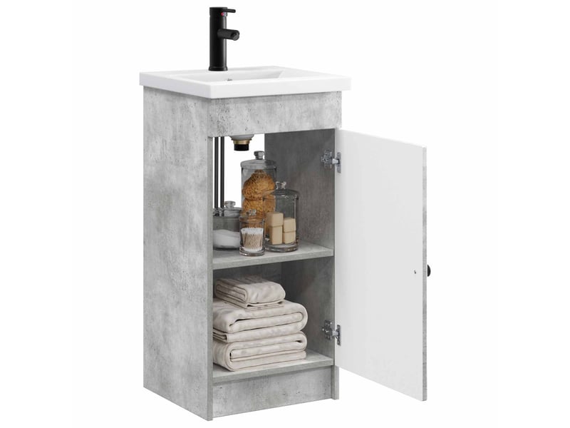  Meuble salle de bain avec évier, meuble de rangement gris béton 42x40x84.5 cm shl8933  - Conforama C
