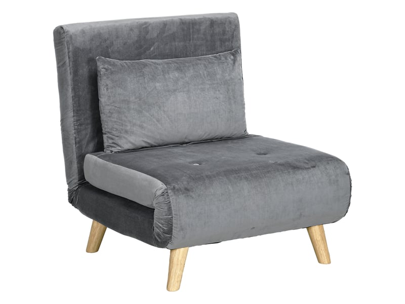 Fauteuil convertible en lit gris, dossier réglable 6 positions, fauteuil-lit avec coussin pour chambre d'amis - Conforama A