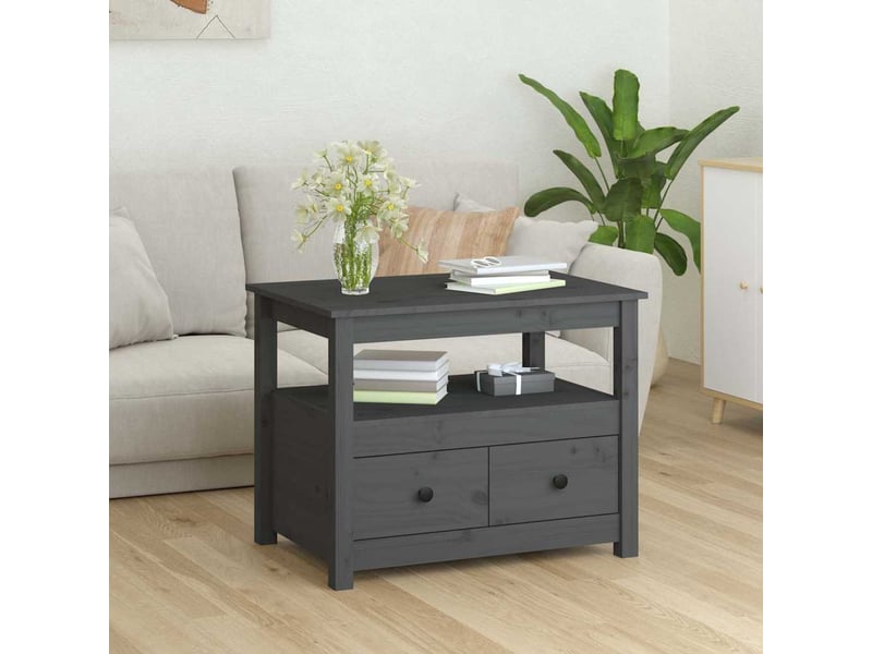 Table basse - table de salon - table à thé gris 71x49x55 cm bois massif de pin  - Conforama C