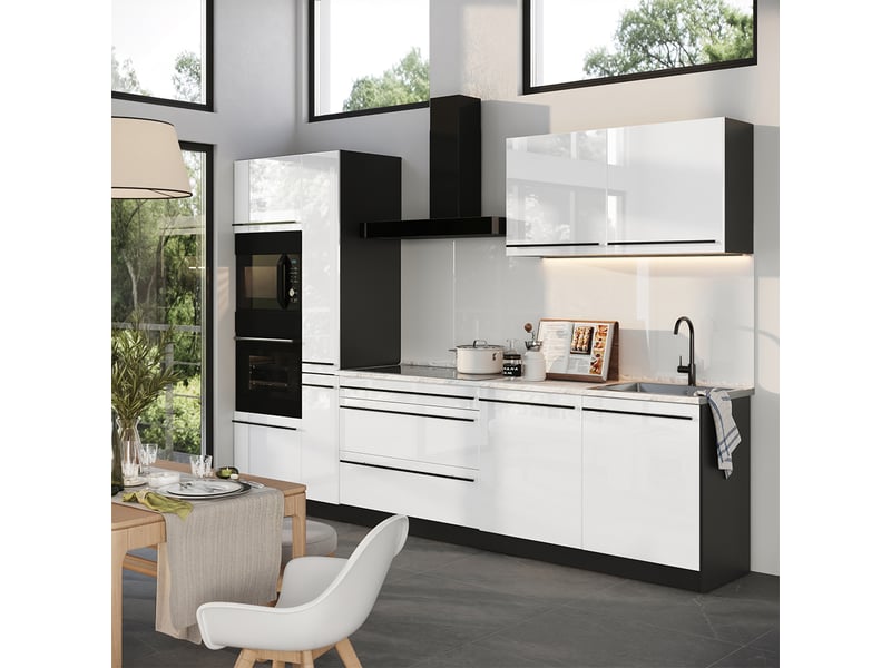  Vicco cuisine, blanc haute brillanceanthracite, 310cm plan de travail anthracite  - Conforama C