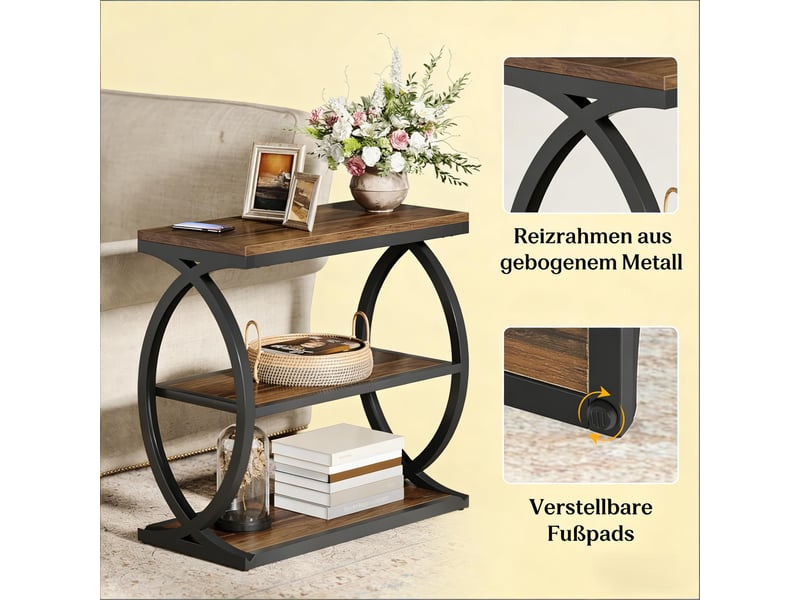  Table d’appoint,60x30x60 cm,3 niveaux,métal,noir et brun rustique  - Conforama E
