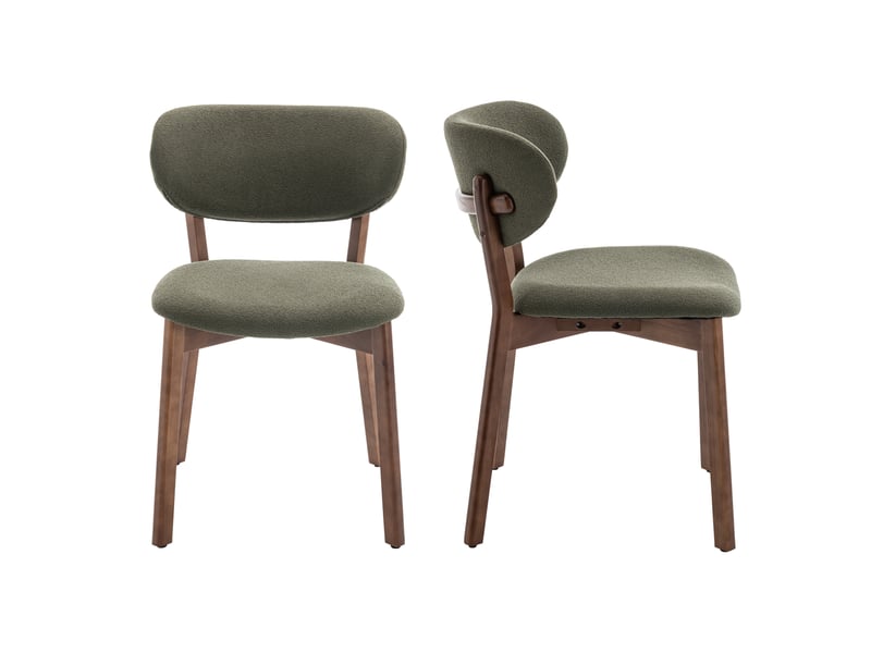  Lot de 2 chaises en bois foncé et tissu boucle vert kaki aura  - Conforama C