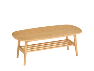Table basse à 2 niveaux, bois naturel, table de salon moderne avec étagère inférieure ouverte et pieds en bois d'hévéa