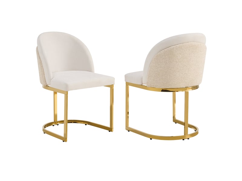  Lot de 2 chaises de salle à manger en tissu beige et doré, pieds métal brillant, style moderne chic élégant  - Conforama A