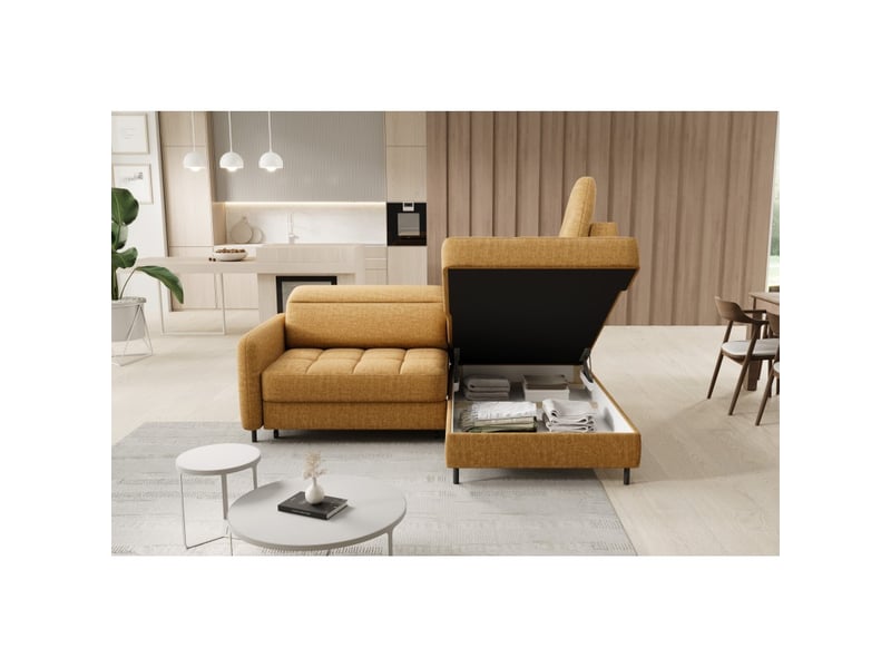  Canapé d'angle droit convertible barnea 208 cm camel en tissu chenille avec rangement  - Conforama C