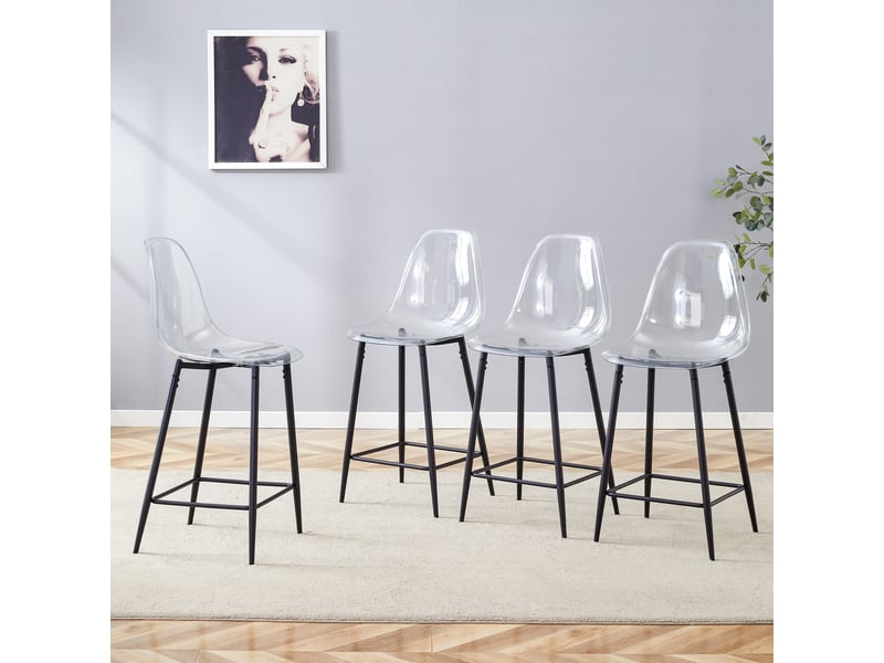  Tabouret de bar transparent avec repose-pieds et structure métallique, en plastique noir  - Conforama B