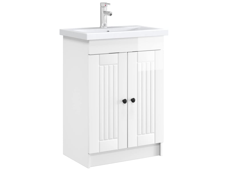  Armoire sous évier de salle de bain, meuble de rangement blanc brillant shl5263  - Conforama C