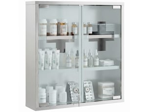 Armoire à pharmacie verrouillable avec 2 clés, porte vitrée et 6 étagères, 48 x 46 x 12 cm, argentée