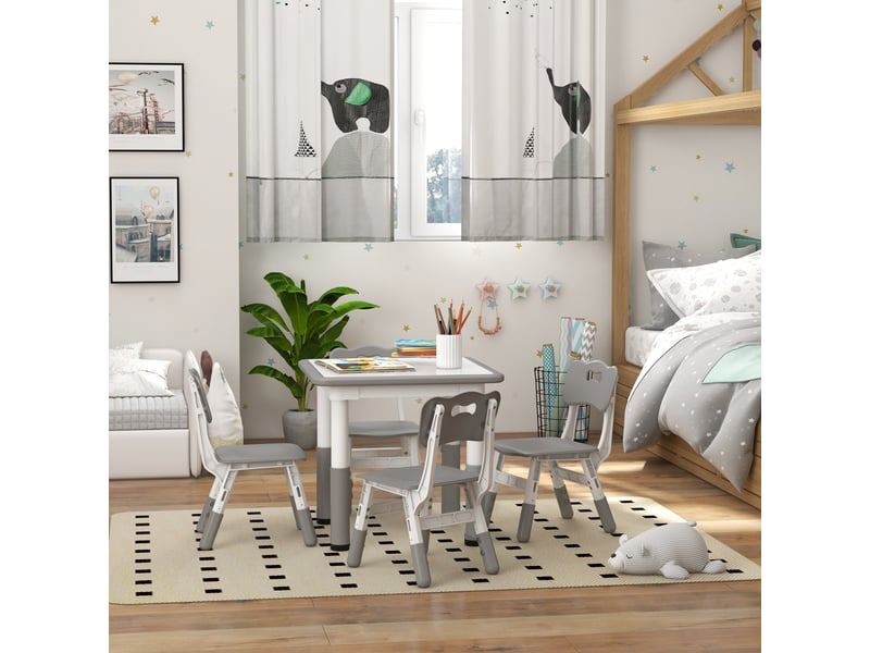  Ensemble 1 table et 4 chaises pour enfants à hauteur réglable, set de 5 pièces, gris  - Conforama C