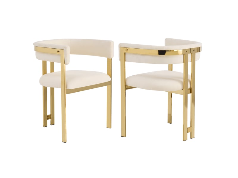  2 chaises de salle à manger confortables et respirantes, idéales pour restaurants, salons, cafés et autres endroits, style moderne, pieds en métal galvanisé doré, tissu en chenille, beige + or  - Conforama A