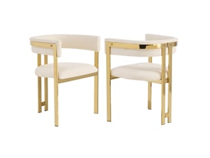 2 chaises de salle à manger confortables et respirantes, idéales pour restaurants, salons, cafés et autres endroits, style moderne, pieds en métal galvanisé doré, tissu en chenille, beige + or