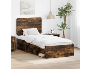 Lit adulte, lit simple, cadre de lit chêne fumé 90x200cm bois de pin massif cf6048