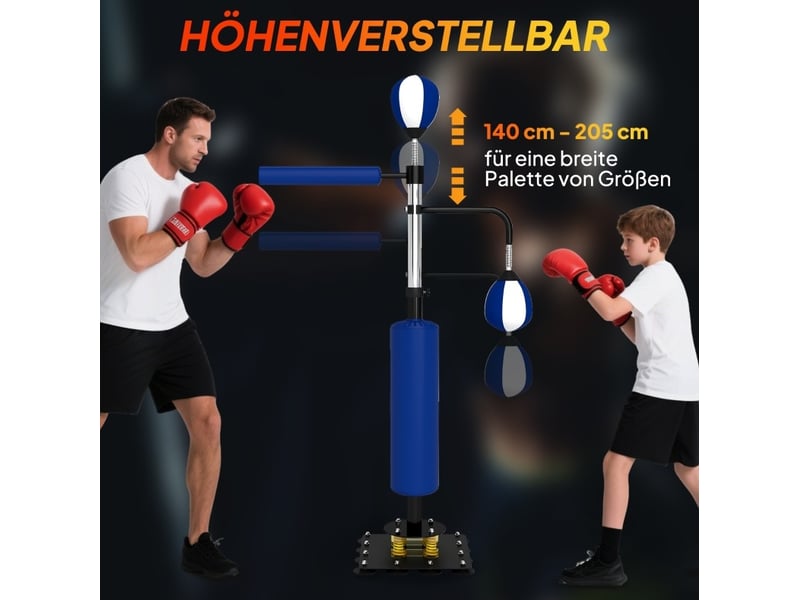  Station de boxe sur pied 107 x 36 x 140-205 cm – bleue – speedballs, barre rotative et pad de frappe  - Conforama D