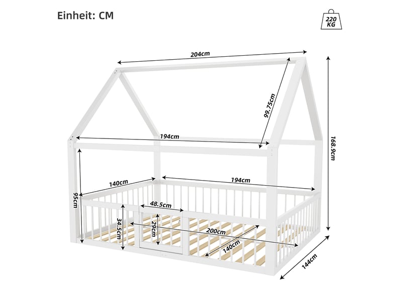 Lit enfant métal 140 x 200 cm robuste sécurisé gain de place design toit garde-corps métal blanc sans matelas - Conforama C