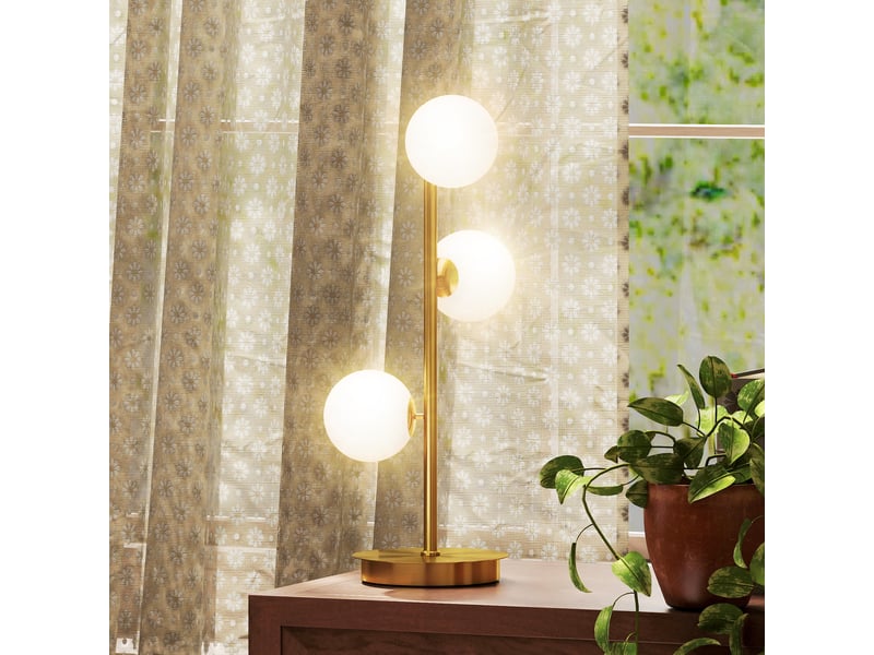  Lampe de chevet moderne à 3 globes crème, finition laiton, 3 douilles g9 25 w, hauteur 53 cm pour chambre et salon  - Conforama B