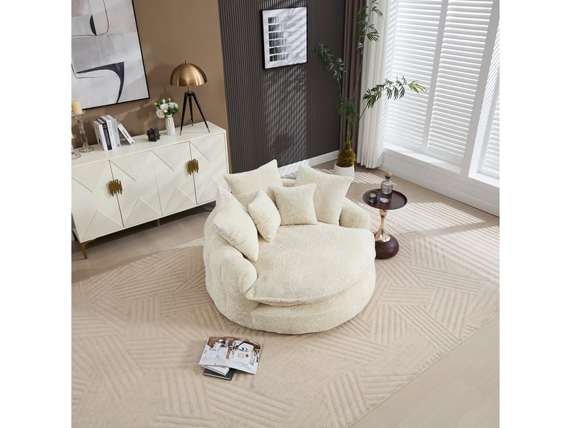  Fauteuil lounge xxl 190,5 x 138 x 63 cm, polyester beige, mousse dense, doubles accoudoirs, coussins et repose-pieds, compressé sans montage  - Conforama D
