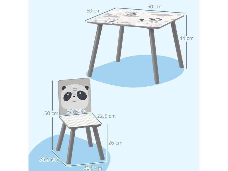 Ensemble table et chaises pour enfants, table pour enfant avec 2 chaises, motif animaux pour chambre à coucher gris - Conforama C