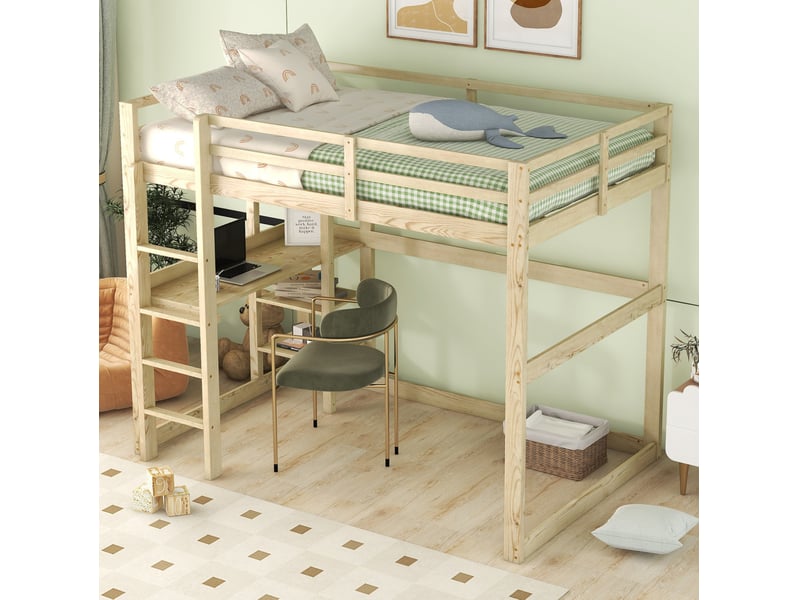  Lit mezzanine 140x200 cm avec bureau, naturel et blanc  - Conforama E