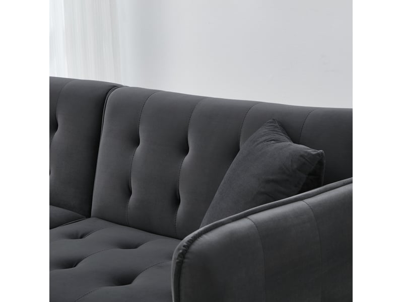  Canapé droit convertible 2 places en velours gris antique, dossier et accoudoirs réglables pour petits espaces  - Conforama D