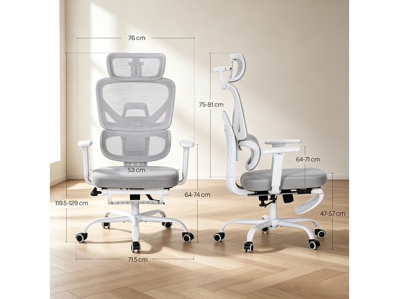  Chaise de bureau ergonomique en maille avec repose-pieds et dossier inclinable, gris  - Conforama C