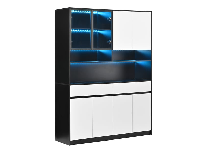  Buffet haut en mdf, p120×l38×h160cm, avec 8 portes et 2 tiroirs, espaces vitrés et ouverts avec éclairage led  - Conforama A