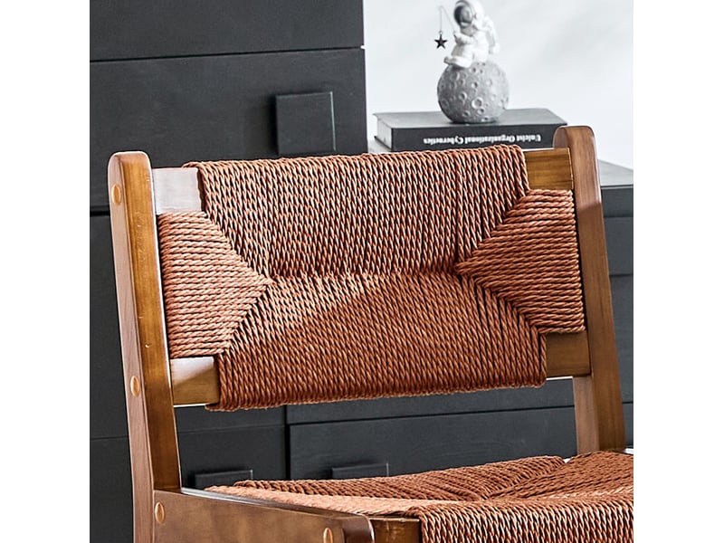  Lot de 2 tabourets de bar en bois massif avec dossier tressé, pour îlot de cuisine, couleur noyer  - Conforama E