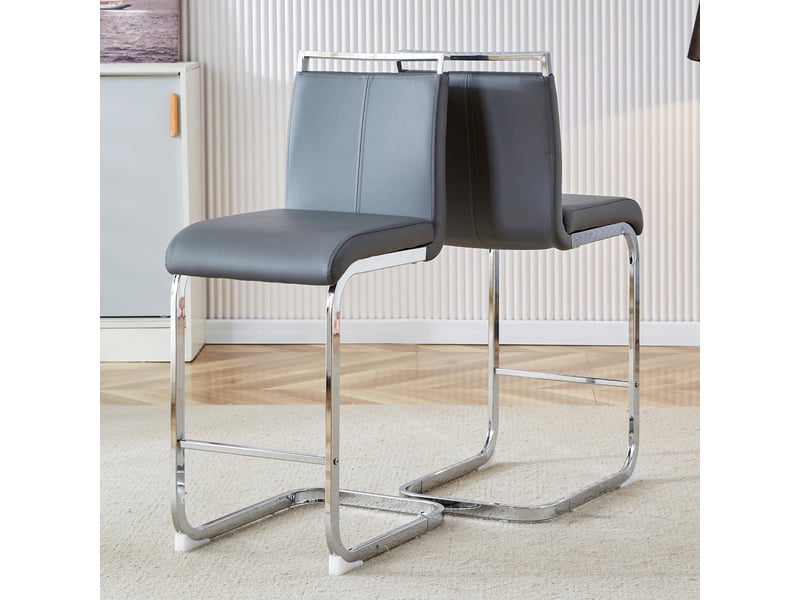 Lot de 2 tabourets de bar cantilever 33 x 46,5 x 96,5 cm - assise en cuir pu et structure métal argenté - gris - Conforama D