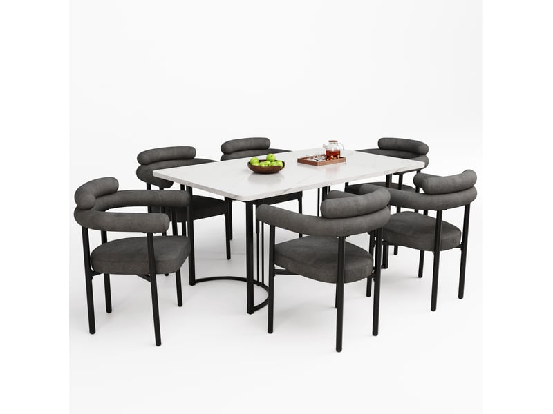  Lot de 6 chaises salle à manger 70x62x85 cm, temporain, dotée d'accoudoirs, cadre acierlique, gris foncé  - Conforama A