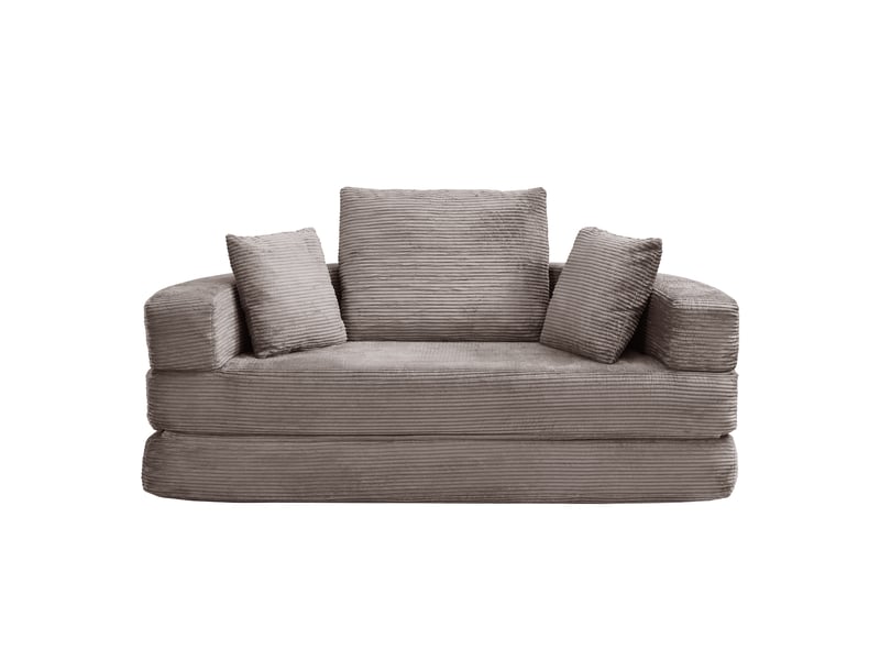  Canapé-lit pliable corda, marron gris, modulable, ovale 173x176 cm, coussins, tissu velours côtelé, multifonctionnel  - Conforama A