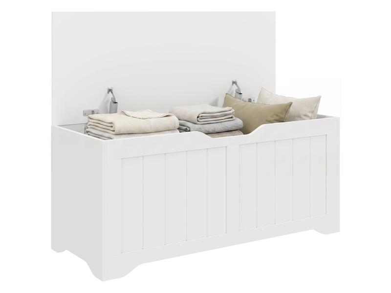  Banc de rangement d'une capacité de 136 litres, doté de 2 charnières de sécurité et sans poignée, 100 x 40 x 45 cm, blanc  - Conforama A