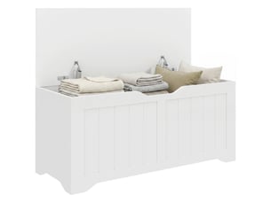 Banc de rangement d'une capacité de 136 litres, doté de 2 charnières de sécurité et sans poignée, 100 x 40 x 45 cm, blanc