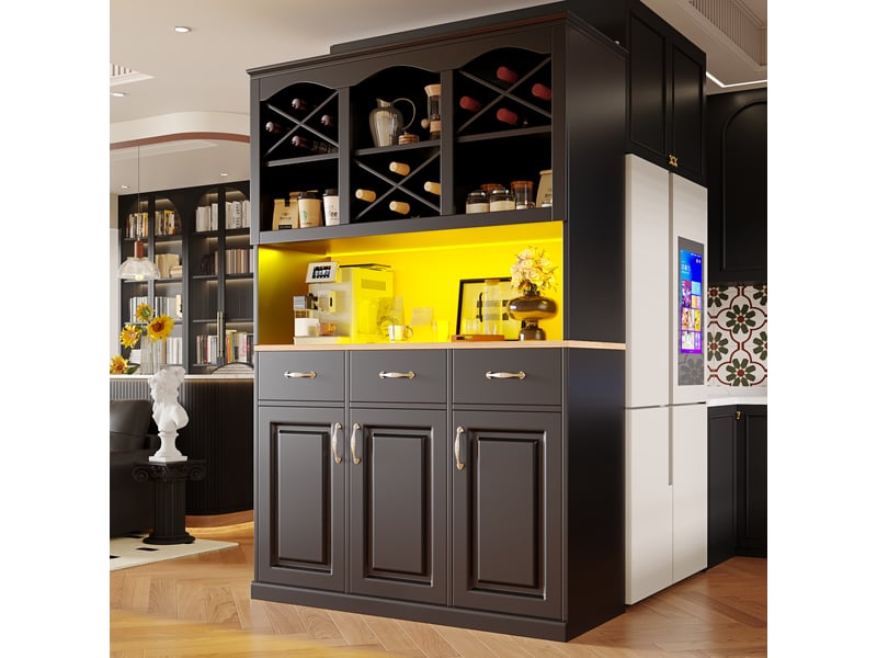  Buffet de cuisine 120x40x180 cm – 3 portes, 3 tiroirs – éclairage led intégré – moderne  - Conforama E