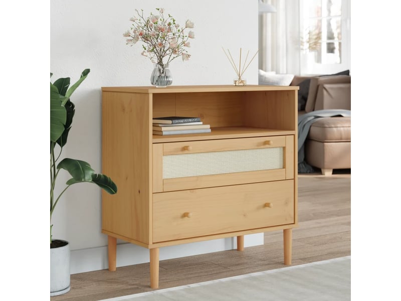  Buffet - bahut - meuble de rangement senja aspect rotin marron 80x40x80 cm bois massif de pin  - Conforama B